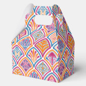 ピンクオレンジイエローティール（緑がかった色）装飾ファ結婚ン フェイバーボックス (正面)