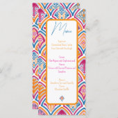 ピンクオレンジイエローティール（緑がかった色）装飾ファ結婚ン メニュー (正面/裏面)