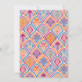 ピンクオレンジイエローティール（緑がかった色）装飾ファ結婚ン 招待状 (裏面)