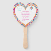 ピンクオレンジイエローティール（緑がかった色）装飾結婚式 プログラム ハンドファン (裏面)