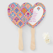 ピンクオレンジイエローティール（緑がかった色）装飾結婚式 プログラム ハンドファン (正面&裏面)