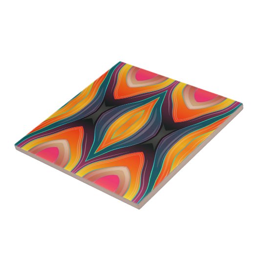 ピンクオレンジイエローレトロファンキー抽象芸術パターン タイル (側面)