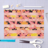 ピンクオレンジイエロー秋秋ストライプ葉 薄葉紙 (クラフト)