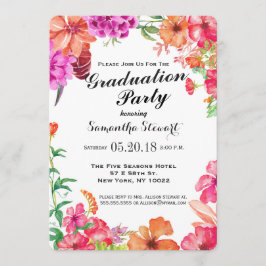 ピンクオレンジウォーターカラーガーデン卒業パーティー 招待状