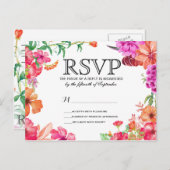 ピンクオレンジウォーターカラーガーデンRSVPポストカード インビテーションポストカード (正面/裏面)