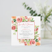 ピンクオレンジウォーターカラーフローラブライダルシャワー 招待状 (スタンド正面)