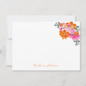 ピンクオレンジウォーターカラーフローラ名前をカスタムする開花 ノートカード (正面)