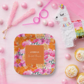 ピンクオレンジウォーターカラーフローラ夏ブライダルシャワー ペーパープレート (パーティー)