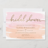ピンクオレンジウォーターカラー金ゴールドブライダルシャワー 招待状 (正面)