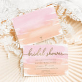 ピンクオレンジウォーターカラー金ゴールドブライダルシャワー 招待状