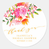 ピンクオレンジカスタムフローラブライダルシャワーありがとう ラウンドシール (正面)