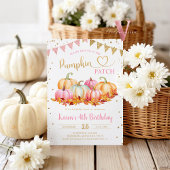ピンクオレンジカボンプキンパッチ金ゴールドグリッター誕生日 招待状