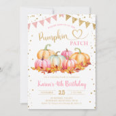ピンクオレンジカボンプキンパッチ金ゴールドグリッター誕生日 招待状 (正面)