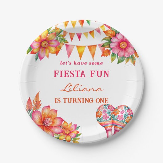 ピンクオレンジカラフルフローラフェスタ1日 ペーパープレート (正面)
