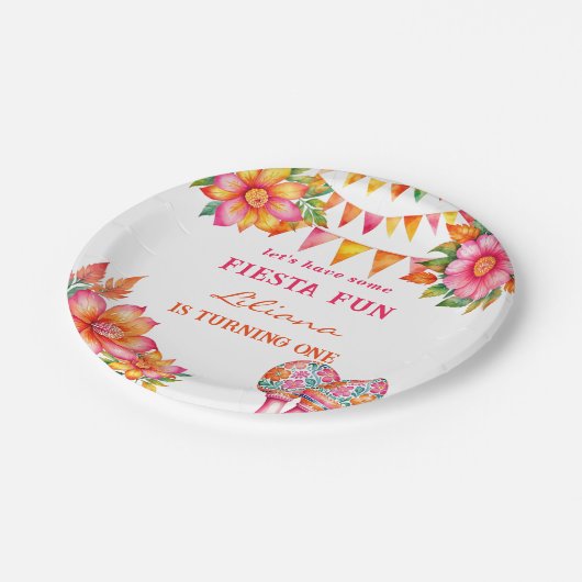 ピンクオレンジカラフルフローラフェスタ1日 ペーパープレート (アングル)
