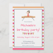 ピンクオレンジギムナストオンビーム体操誕生日 招待状 (正面)