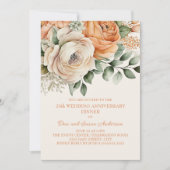 ピンクオレンジクリーム フラワーデザイン 25周年記念 招待状 (正面)