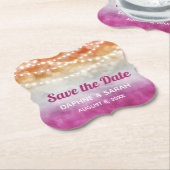 ピンクオレンジグラデーションレズビアン結婚式の日付を保存 ペーパーコースター (アングル)