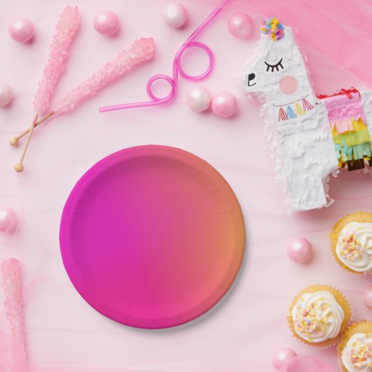 ピンクオレンジグラデーション黄 ペーパープレート (パーティー)