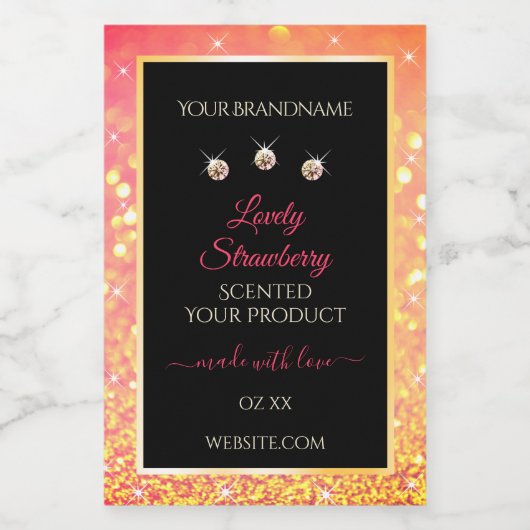 ピンクオレンジグリッターブラック製品ラベルジュエリー フードラベル (シングルラベル)