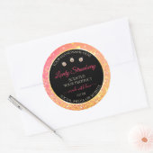 ピンクオレンジグリッターブラック製品ラベルジュエリー ラウンドシール (封筒)