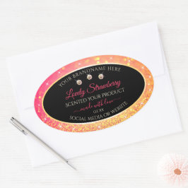 ピンクオレンジグリッターブラック製品ラベルジュエリー 楕円形シール