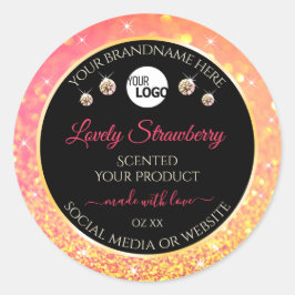 ピンクオレンジグリッターブラック製品ラベル（ロゴ付き） ラウンドシール