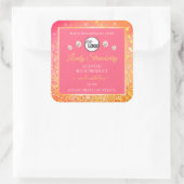 ピンクオレンジグリッター製品ラベルロゴダイヤモンド スクエアシール (バッグ)