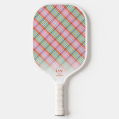 ピンクオレンジグリーンプレイドパターンカスタム文字名 ピックルボールラケット (正面)
