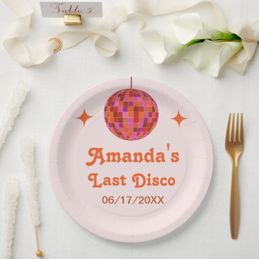 ピンクオレンジグルーヴィラストディスコバチェロレッテ ペーパープレート (ウェディング)