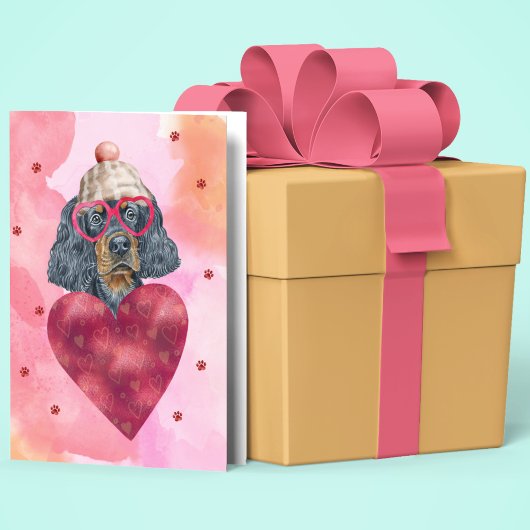 ピンクオレンジゴードンセッターバレンタインデーギフトドッグ カード