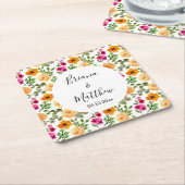 ピンクオレンジサマーフローラ スクエアペーパーコースター (アングル)