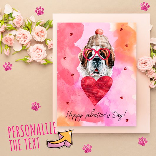 ピンクオレンジサンベルナルタレンタインデイギフトドッグ シーズンポストカード