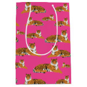 ピンクオレンジジャングルタイガーアニマルパターン ミディアムペーパーバッグ (正面)