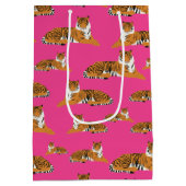 ピンクオレンジジャングルタイガーアニマルパターン ミディアムペーパーバッグ (裏面)