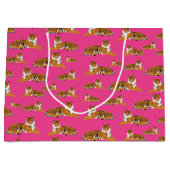 ピンクオレンジジャングルタイガーアニマルパターン ラージペーパーバッグ (正面)
