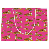 ピンクオレンジジャングルタイガーアニマルパターン ラージペーパーバッグ (裏面)