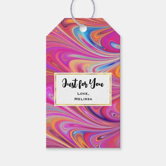 ピンクオレンジスワーズ抽象デザインのためだけに ギフトタグ (正面)