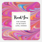 ピンクオレンジスワーズ抽象デザインパーティーありがとう スクエアシール (正面)