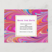 ピンクオレンジスワーズ抽象デザイン日付を保存 インビテーションポストカード (正面)