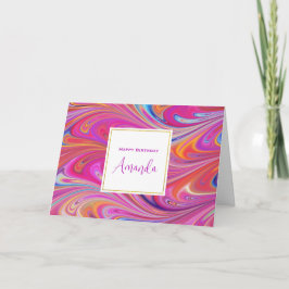 ピンクオレンジスワーズ抽象デザイン誕生日 カード