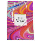 ピンクオレンジスワーズ抽象デザイン誕生日 ミディアムペーパーバッグ (正面)