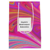 ピンクオレンジスワーズ抽象デザイン誕生日 ミディアムペーパーバッグ (裏面)