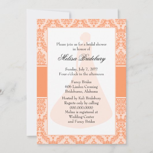 ピンクオレンジダマスクブライダルシャワー 招待状 (正面)