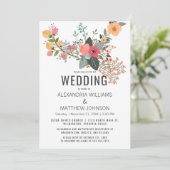 ピンクオレンジティール(緑がかった色)サンゴ抽象芸術結婚フローラ 招待状 (スタンド正面)