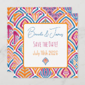 ピンクオレンジティール（緑がかった色）飾りファン日付を保存 (正面/裏面)