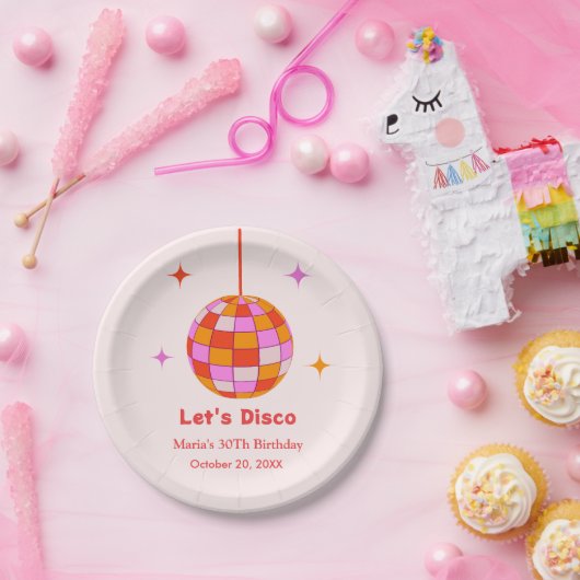 ピンクオレンジディスコボールレッツディスコ誕生日パーティー ペーパープレート (パーティー)