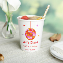 ピンクオレンジディスコボールレッツディスコ誕生日パーティー 紙コップ