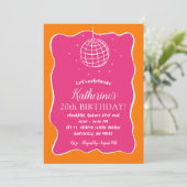 ピンクオレンジディスコ図解入りの、写真付きのボール大人誕生日 招待状 (スタンド正面)