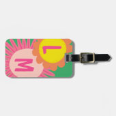 ピンクオレンジデイジーフラワーカスタマイズイニシャル ラゲッジタグ (正面横)